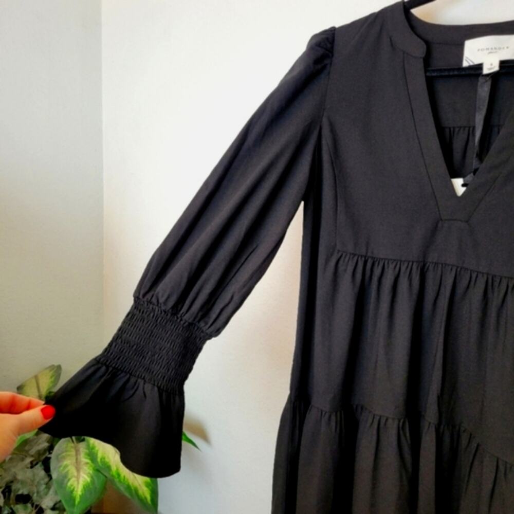 🚨NEW POMANDER PLACE Tuckernuck Black Crepe Kenzo Tiered Mini Dress Sz Small - Picture 7 of 16